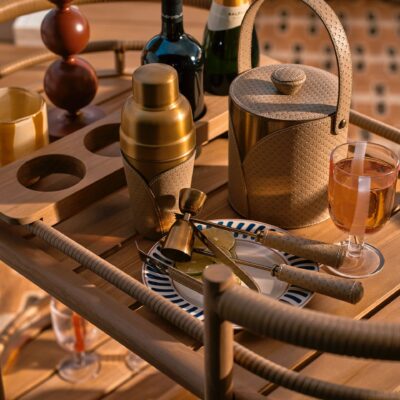 msworth Leather Ice Bucket and Tongs