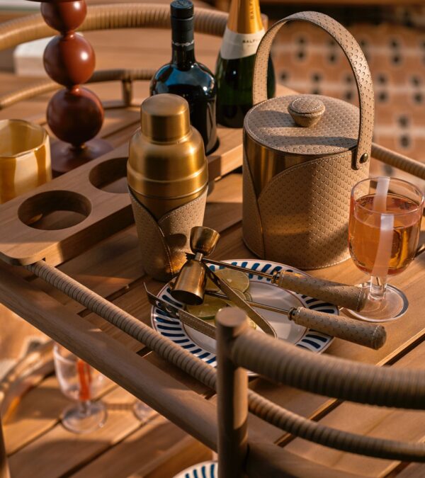 msworth Leather Ice Bucket and Tongs